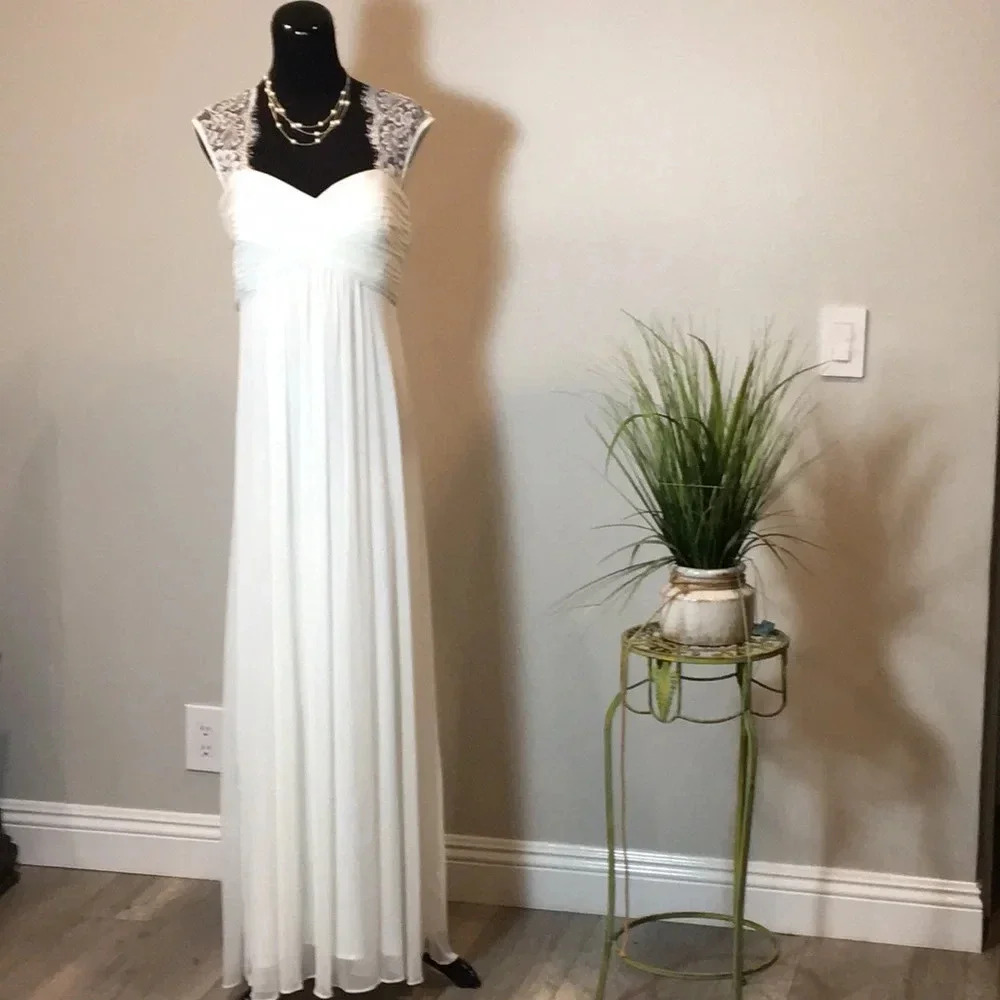 New* Pinkblush Ivory Lace‎ Accent Chiffon Gown
